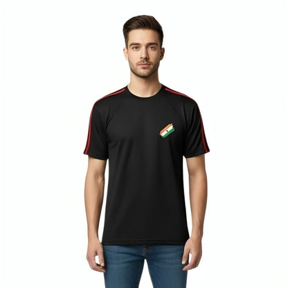Men’s Solid Black T-Shirt | Nylon Cotton Blend | Round Neck Casual & Sports Wear