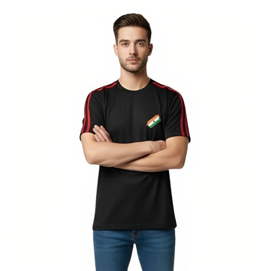 Men’s Solid Black T-Shirt | Nylon Cotton Blend | Round Neck Casual & Sports Wear