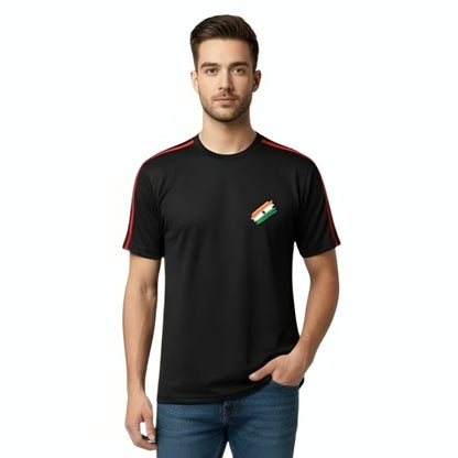 Men’s Solid Black T-Shirt | Nylon Cotton Blend | Round Neck Casual & Sports Wear