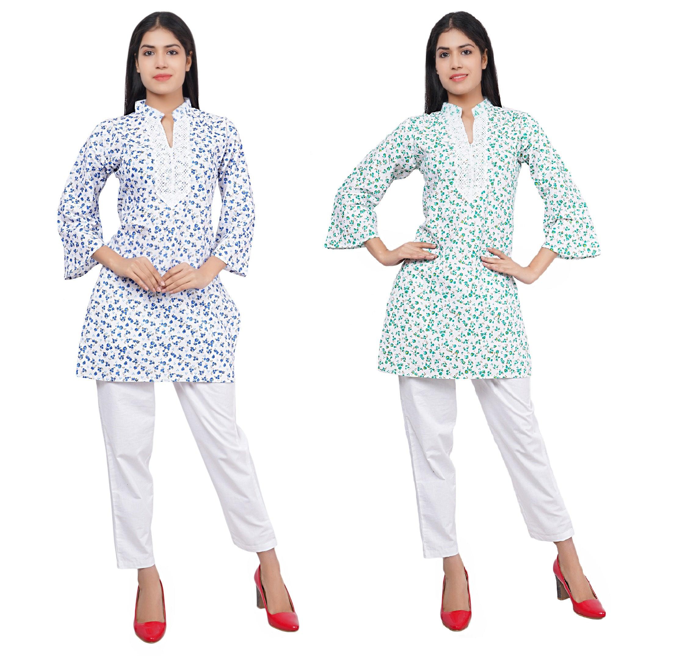 Women Blue and Green Floral Print Pure Cotton Straight Kurta Pack Of 2 XXXL
