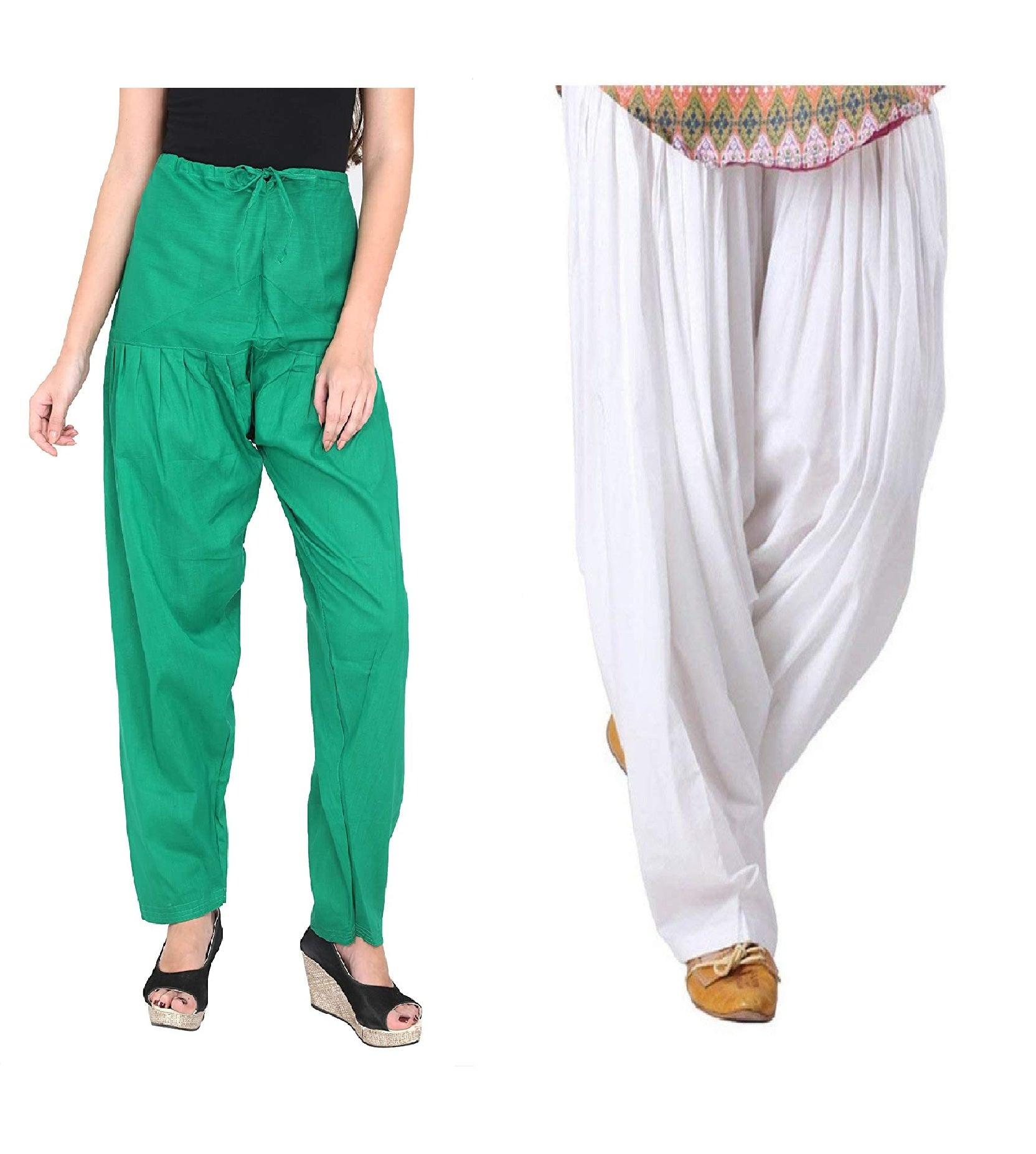Pure Cotton Solid Women Rama Green White Salwar Pack of 2 Default Title