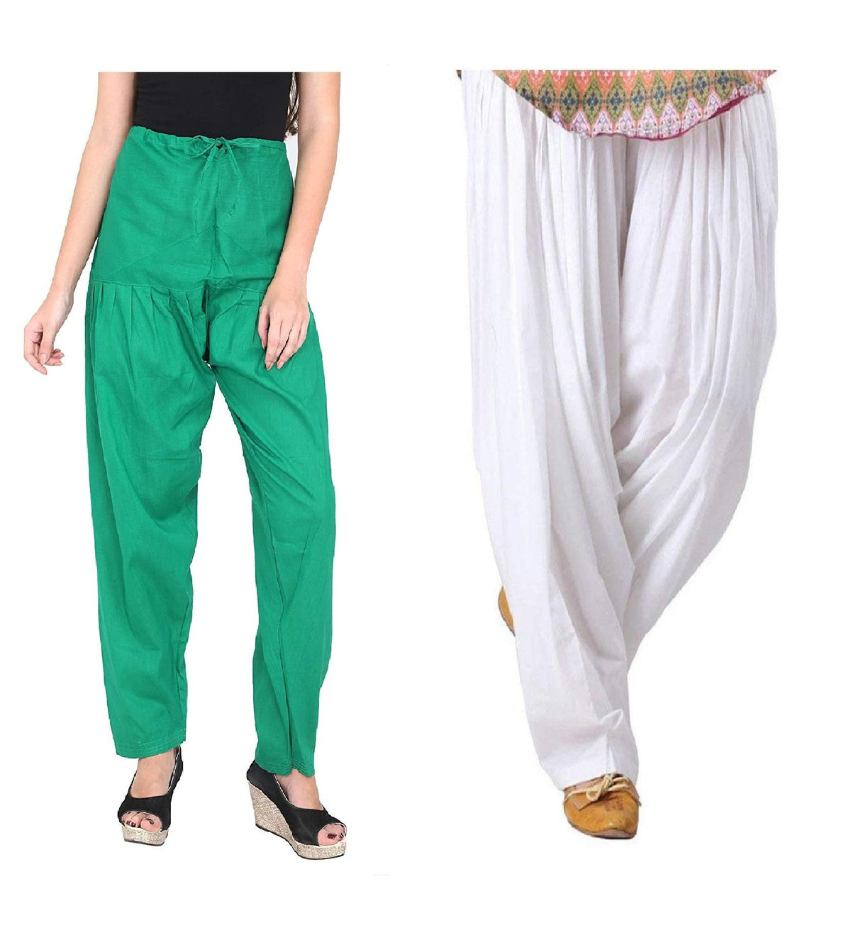 Pure Cotton Solid Women Rama Green White Salwar Pack of 2 Default Title