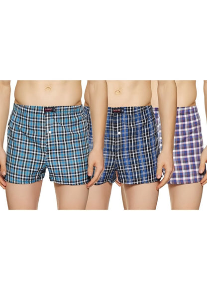 Checked Men Blue, Purple, Sky Blue Basic Shorts Pack Of 3