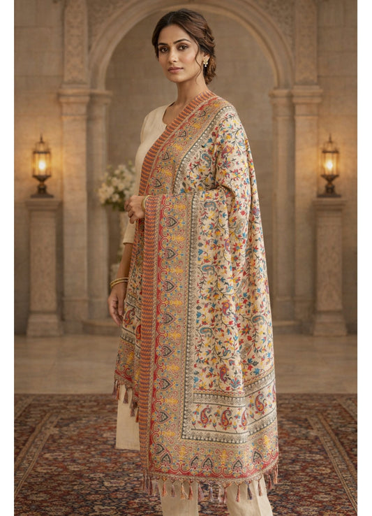 Elegant Semi Cotton Silk Printed Dupatta with Ethnic Border & Tassels for Women | Traditional Festive & Casual Wear