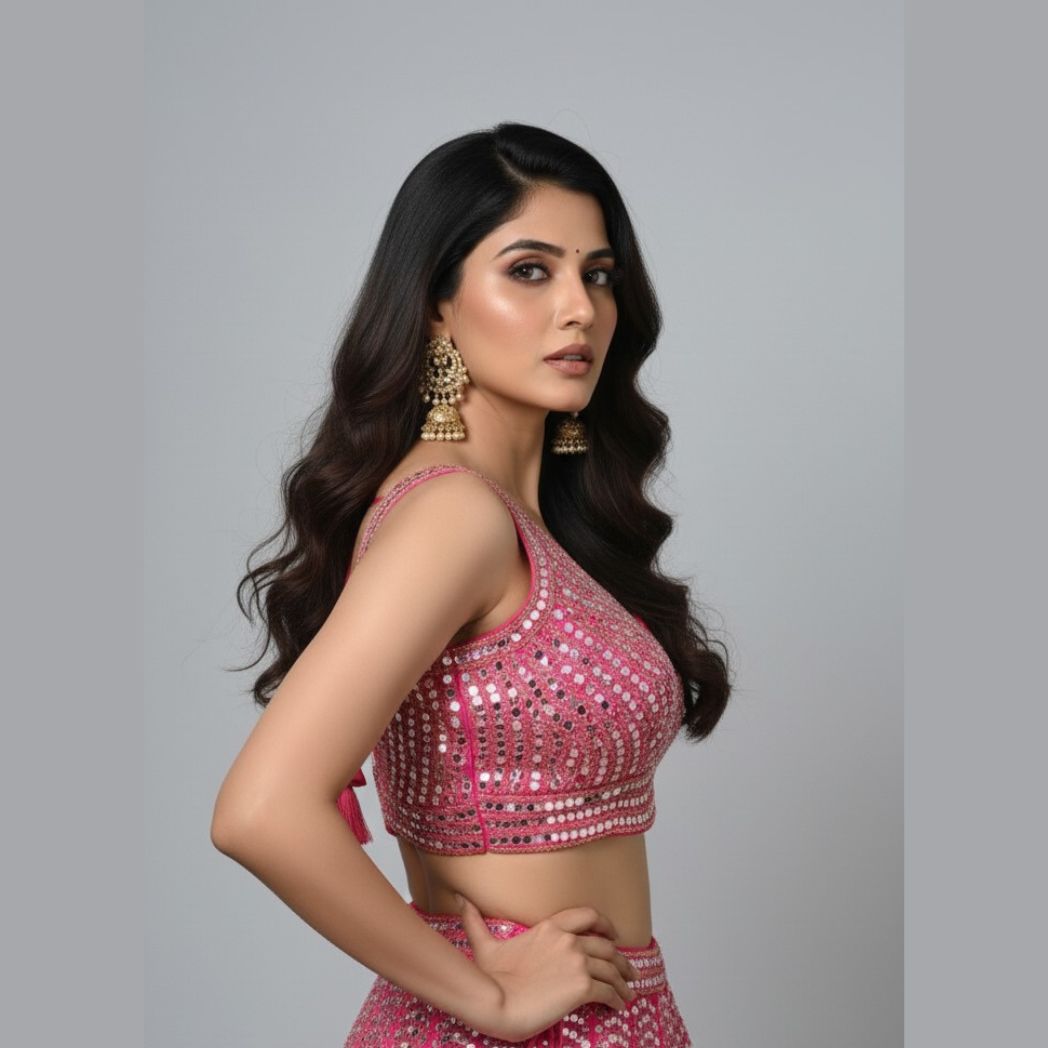 Designer Pink Mirror Work Blouse for Women