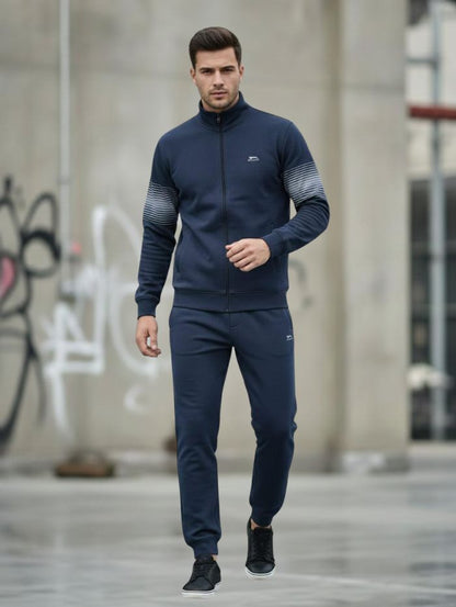 Shiv Naresh Men’s Winter Woollen Tracksuit | Navy Full-Zip Fleece Sports Jacket & Joggers | Warm Outdoor & Gym Activewear Set