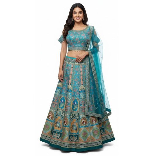Striking Blue  Art Silk Lehenga Crop Top Set