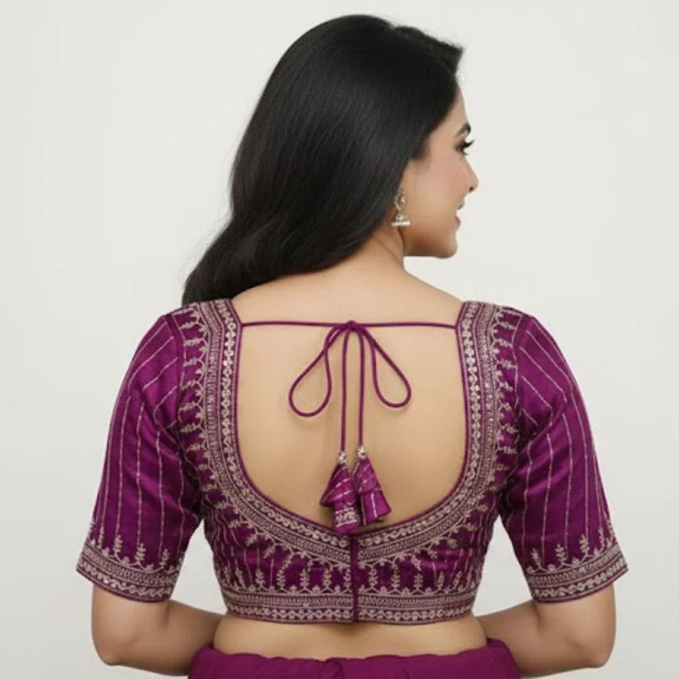 Elegant Purple Cotton Silk Embroidered Blouse