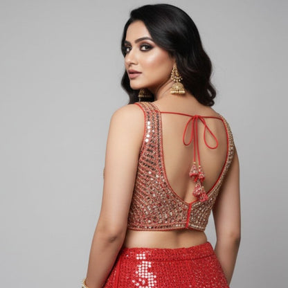 Indian Women's Designer Red Mirror Work Blouse for Women