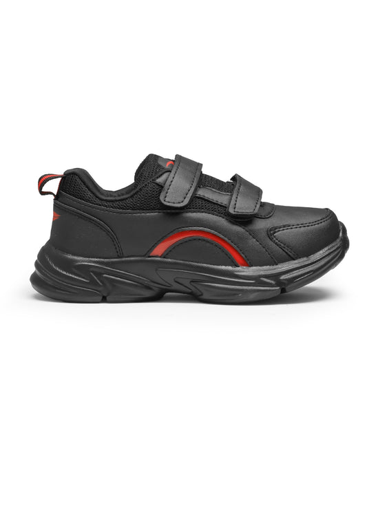 ASIAN Unisex Black & Red Elegant-22 School Shoes with Dual Velcro Straps | Lightweight & Comfortable Kids Sports Shoes
