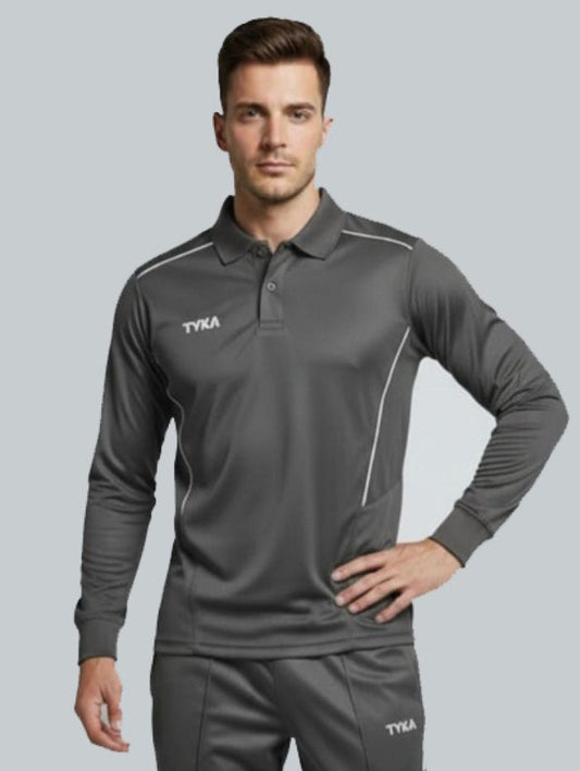 TYKA Prima Men Grey Sports Polo T-Shirt | Quick Dry Activewear with Contrast Piping -USA
