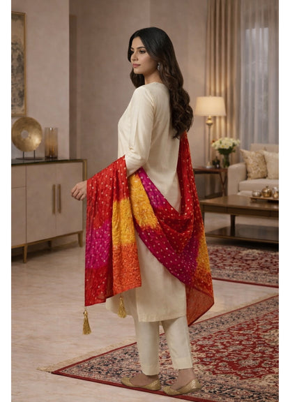 Women’s Semi Cotton Silk Bandhani Printed Dupatta with Tassels – Festive & Ethnic Wear