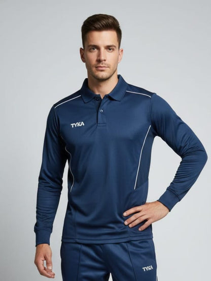 TYKA Prima Men Navy Sports Polo T-Shirt | Quick Dry Activewear with Contrast Piping -USA