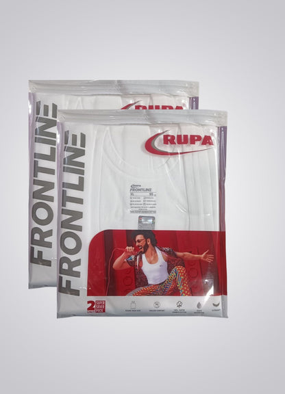 Rupa Frontline Men's Cotton White Sleeveless Vest (Pack of 2) – Super Combed Cotton Round neck Vest