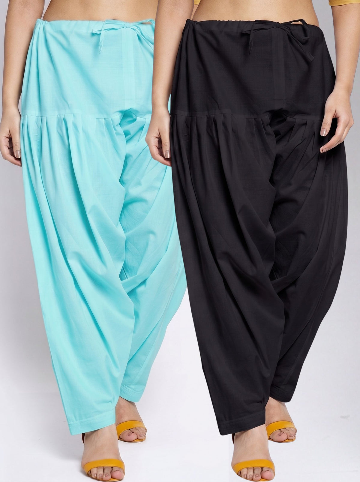 Women's Pure Cotton Solid Patiala Salwar Pants – Pack of 2 (Sky Blue & Black) | Breathable Everyday Ethnic Bottom Wear | Adjustable Drawstring Waist