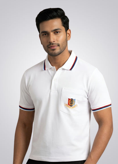 NCC Cadet White Polo T-Shirt | Official Style Uniform Tee with Pocket Badge | Half Sleeve Cotton Blend-Boy's