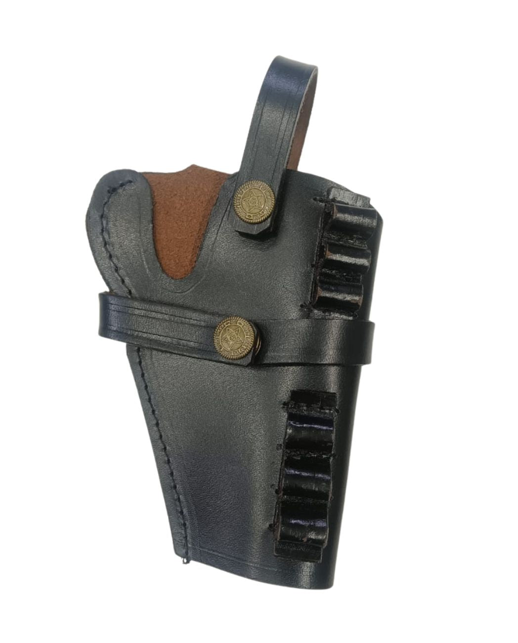 Genuine Leather Gun Pouch / Revolver Holster – Black | Belt Mounted Police & Security Use