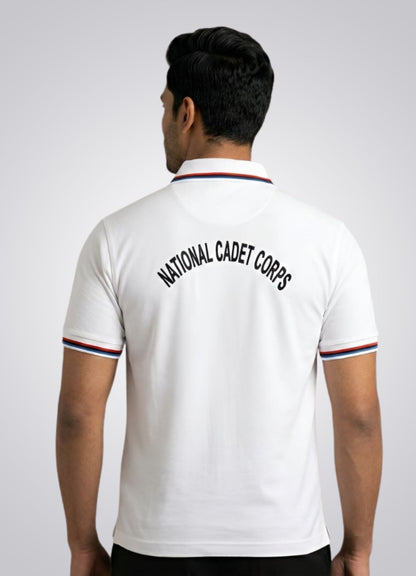 NCC Cadet White Polo T-Shirt | Official Style Uniform Tee with Pocket Badge | Half Sleeve Cotton Blend-Boy's