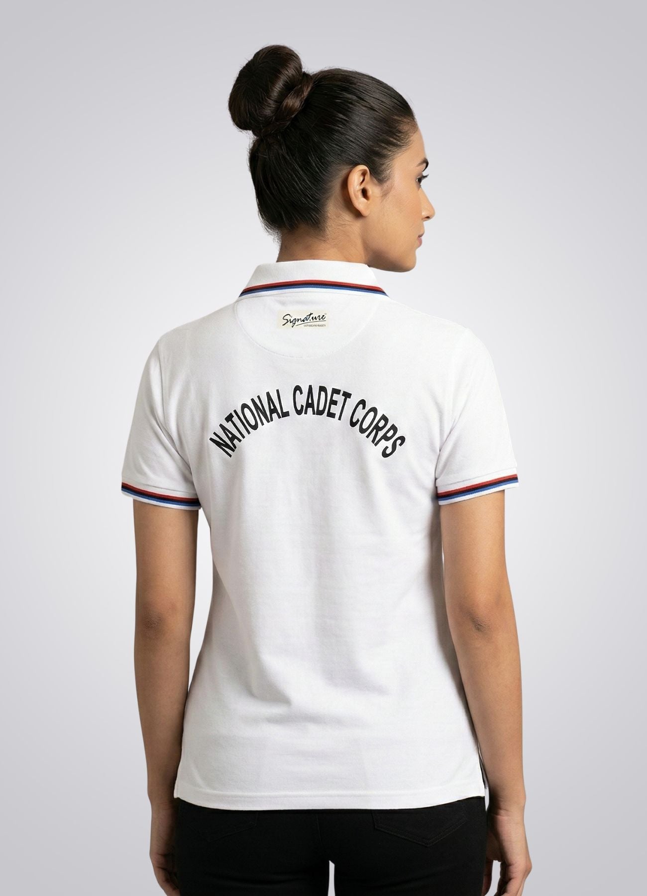 NCC Cadet White Polo T-Shirt | Official Style Uniform Tee with Pocket Badge | Half Sleeve Cotton Blend -Girl's