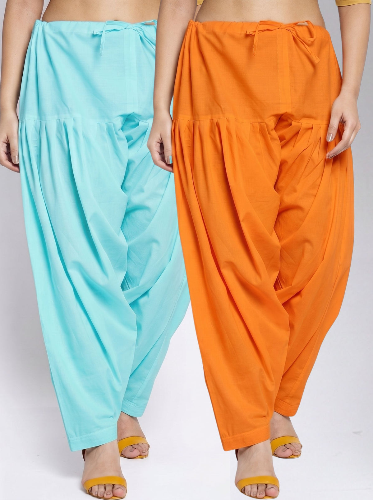 Women's Pure Cotton Solid Patiala Salwar – Pack of 2 (Sky Blue & Orange) | Breathable Everyday Ethnic Bottom Wear | Adjustable Drawstring Waist