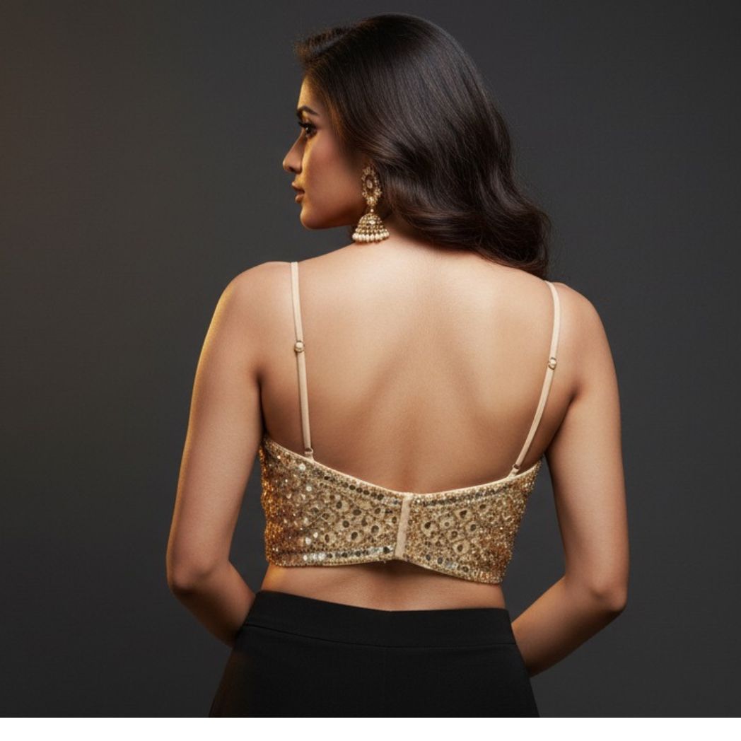 Golden Sequin Embellished Sleeveless Designer Blouse