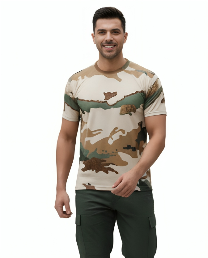 ITBP Original Camouflage Fabric T-Shirt , Durable & Breathable Army Wear Half Sleeves