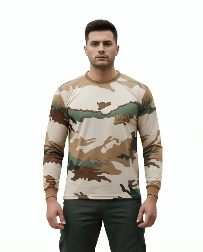 ITBP Original Camouflage Fabric T-Shirt , Durable & Breathable Army Wear Full Sleeves