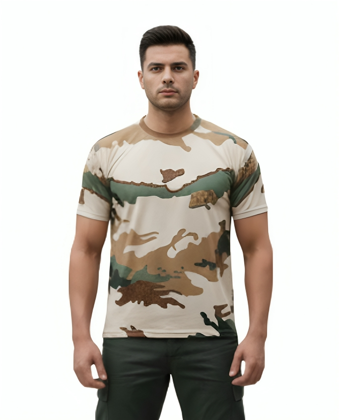 ITBP Original Camouflage Fabric T-Shirt , Durable & Breathable Army Wear Half Sleeves