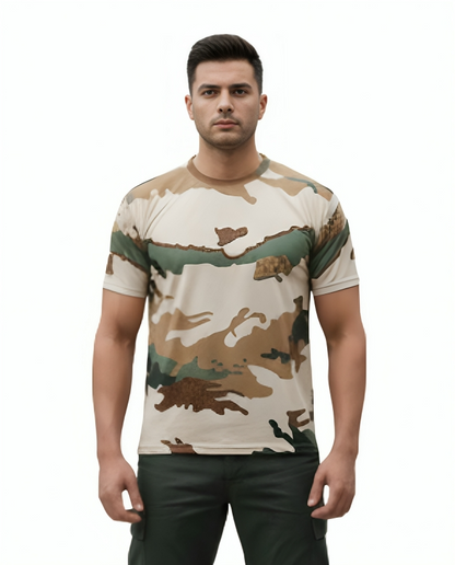 ITBP Original Camouflage Fabric T-Shirt , Durable & Breathable Army Wear Half Sleeves