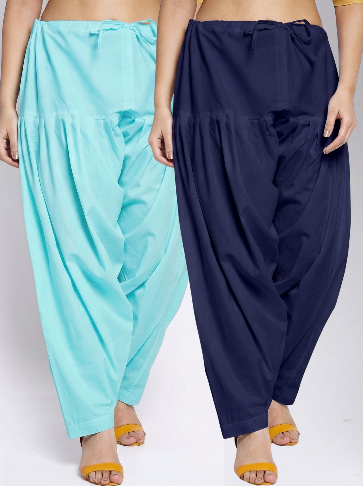 Trendzmy Women's Pure Cotton Solid Patiala Salwar Pants – Pack of 2 (Sky Blue & Navy Blue) | Breathable Everyday Ethnic Bottom Wear | Adjustable Drawstring Waist