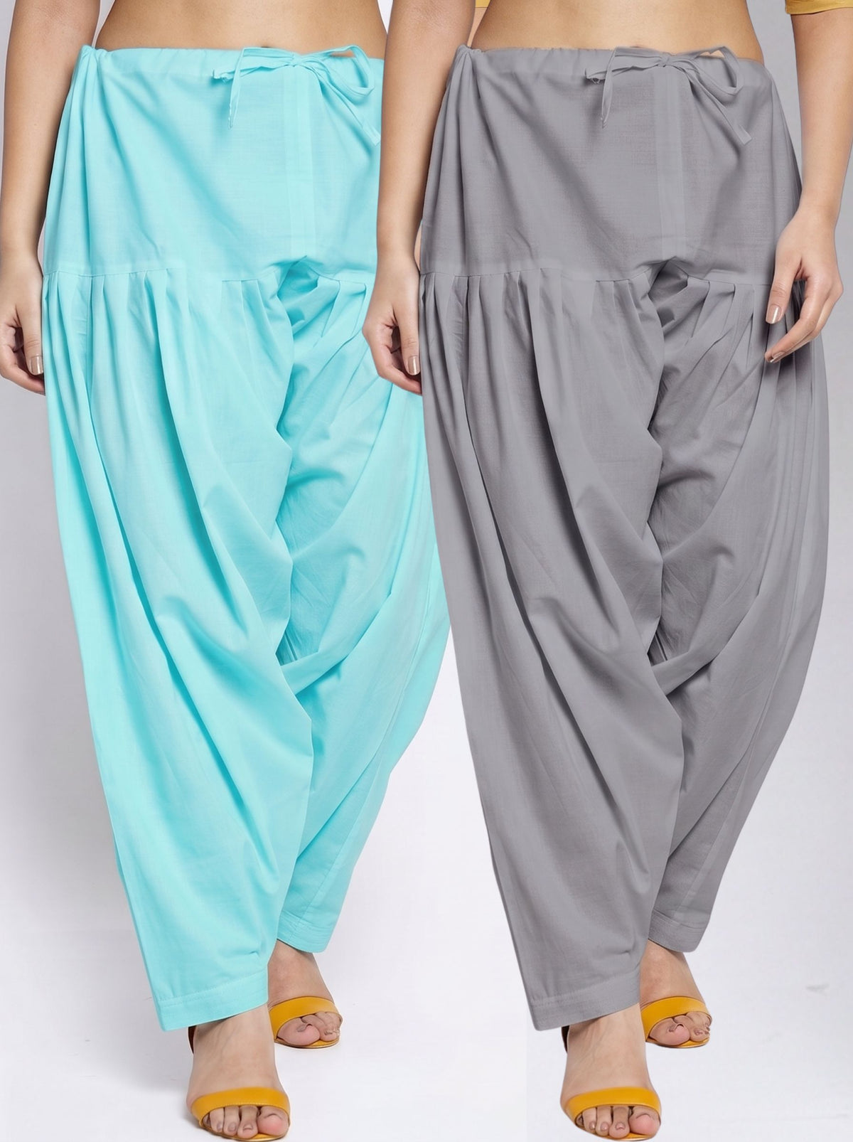 Women’s Pure Cotton Solid Readymade Salwar Pants – Pack of 2 (Sky Blue & Grey)