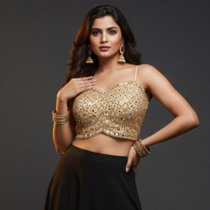Golden Sequin Embellished Sleeveless Designer Blouse
