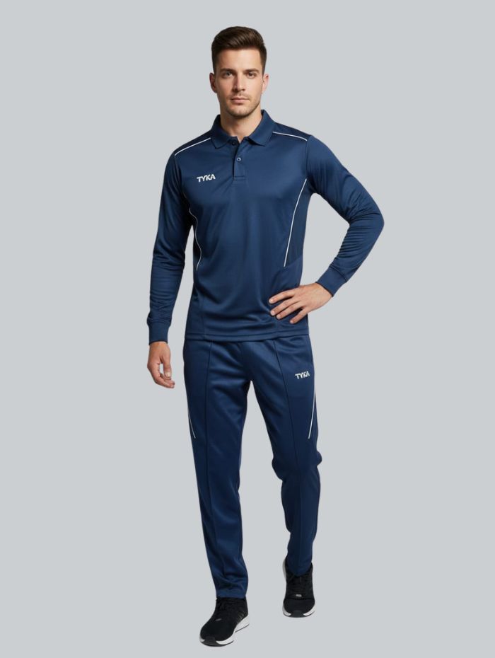 TYKA Prima Men’s Cricket Sports Set | Full Sleeve Performance Cricket Shirt & Trouser | Breathable Athletic Training & Match Wear (Navy) Navy