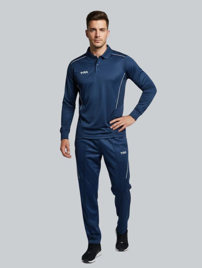 TYKA Prima Men’s Cricket Sports Set | Full Sleeve Performance Cricket Shirt & Trouser | Breathable Athletic Training & Match Wear (Navy)