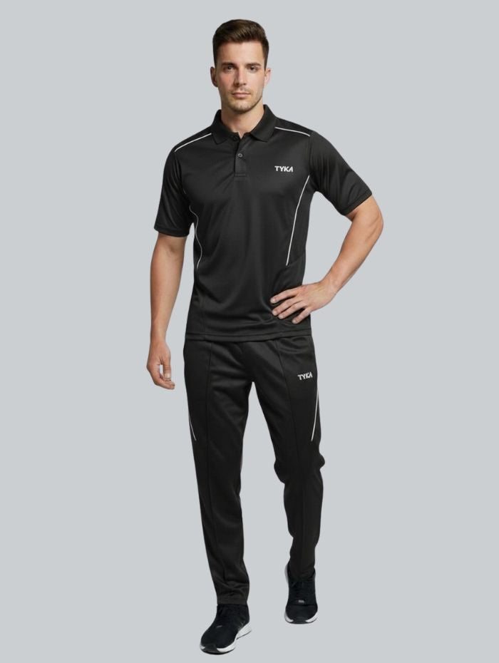 TYKA Prima Men’s Cricket Training Set | Solid Sports T-Shirt & Track Pant Combo | Quick Dry, Lightweight (Black)