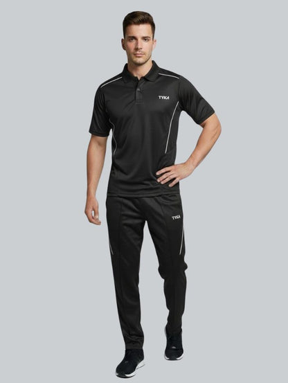 TYKA Prima Men’s Cricket Training Set | Solid Sports T-Shirt & Track Pant Combo | Quick Dry, Lightweight (Black)