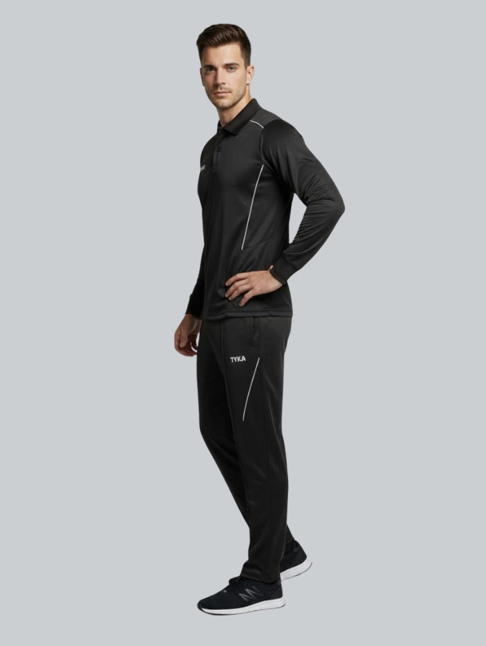 TYKA Prima Men’s Cricket Training Set | Solid Sports T-Shirt & Track Pant Combo | Quick Dry, Lightweight (Black)