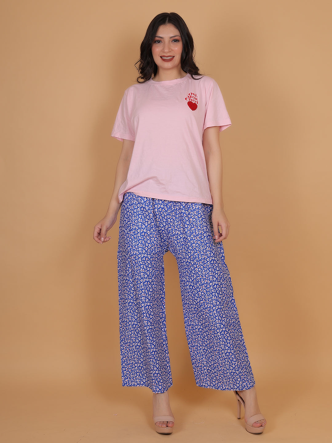 Women's Blue Printed Cotton Palazzo Pants with Pockets – Fits Size L(S to L) and Fits Size XXL (XL to 3XL)
