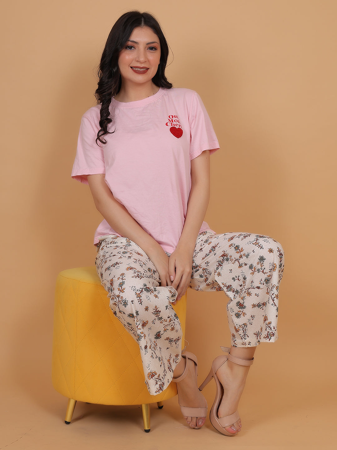 Women's Cream & Brown Printed Cotton Palazzo Pants with Pockets – Fits Size L(S to L) and Fits Size XXL (XL to 3XL)