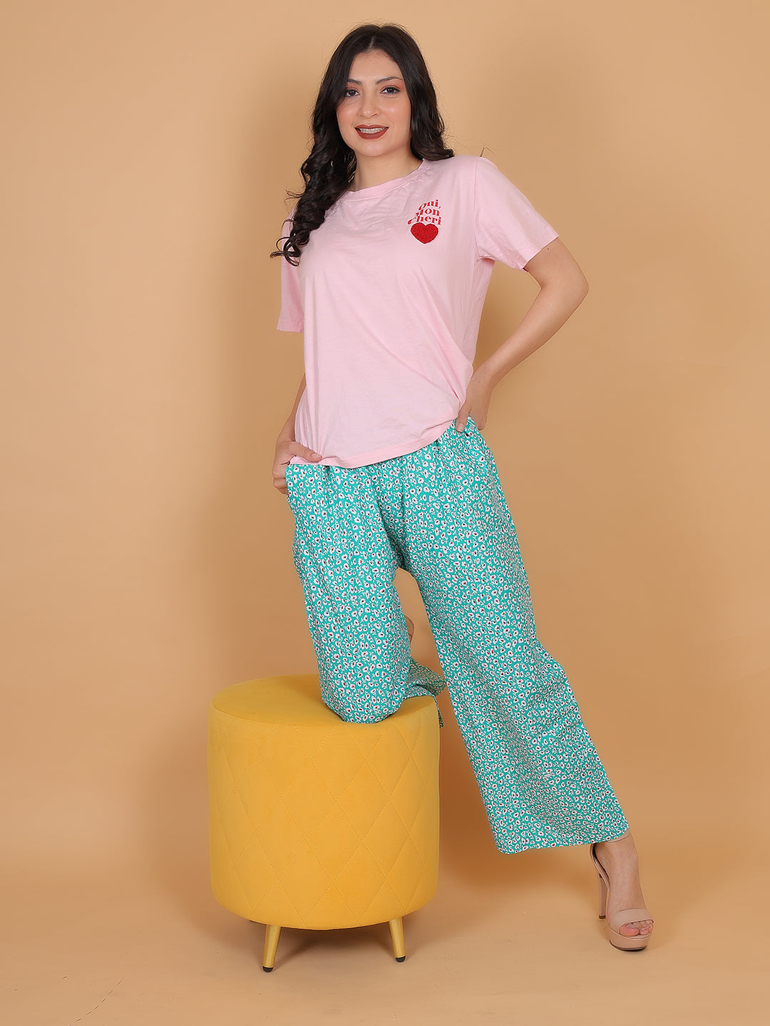 Women's Green Printed Cotton Palazzo Pants with Pockets – Fits Size L(S to L) and Fits Size XXL (XL to 3XL)