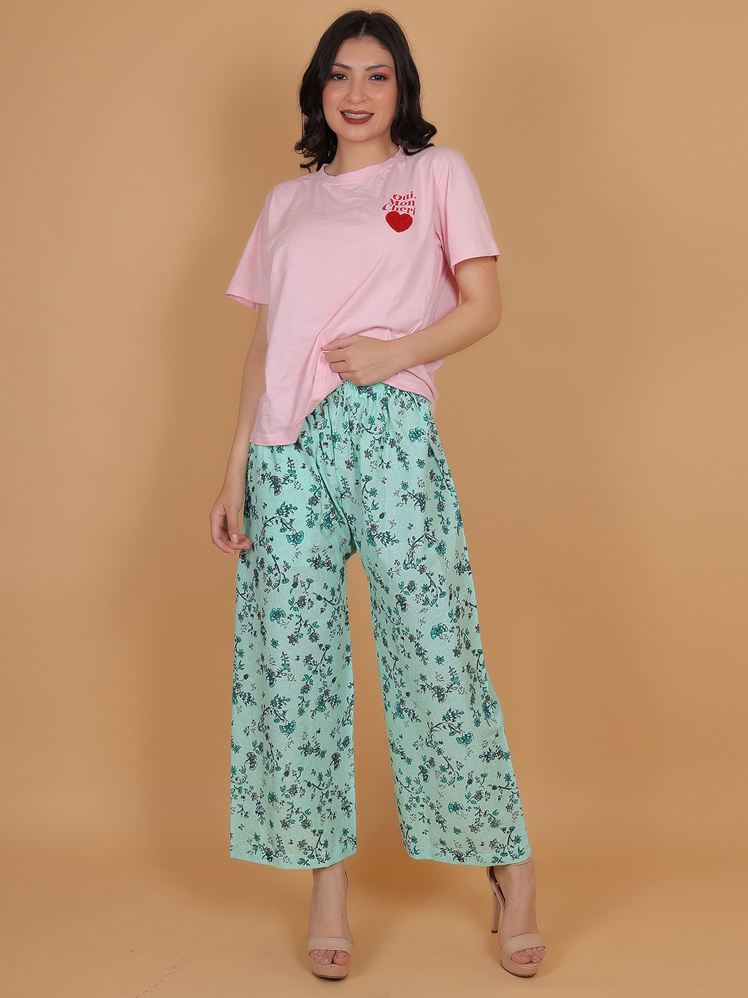 Women's Pista Green Printed Cotton Palazzo Pants with Pockets – Fits Size L(S to L) and Fits Size XXL (XL to 3XL)