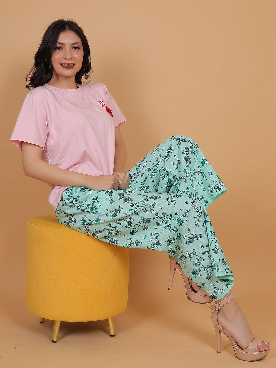 Women's Pista Green Printed Cotton Palazzo Pants with Pockets – Fits Size L(S to L) and Fits Size XXL (XL to 3XL)
