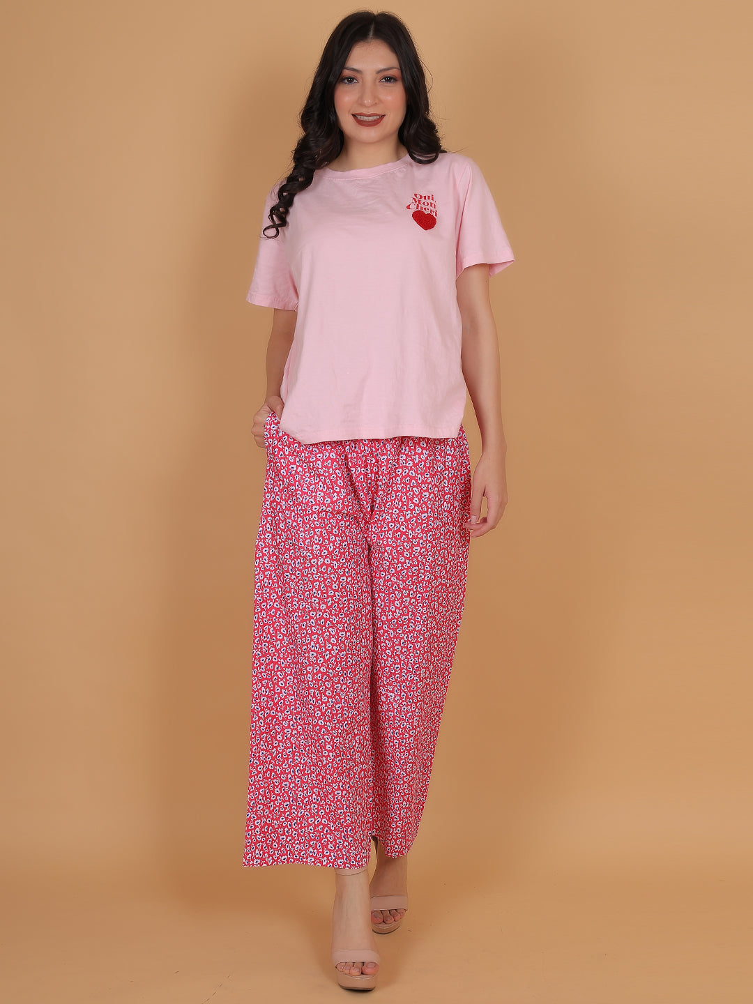 Women's Red Printed Cotton Palazzo Pants with Pockets – Fits Size L(S to L) and Fits Size XXL (XL to 3XL)
