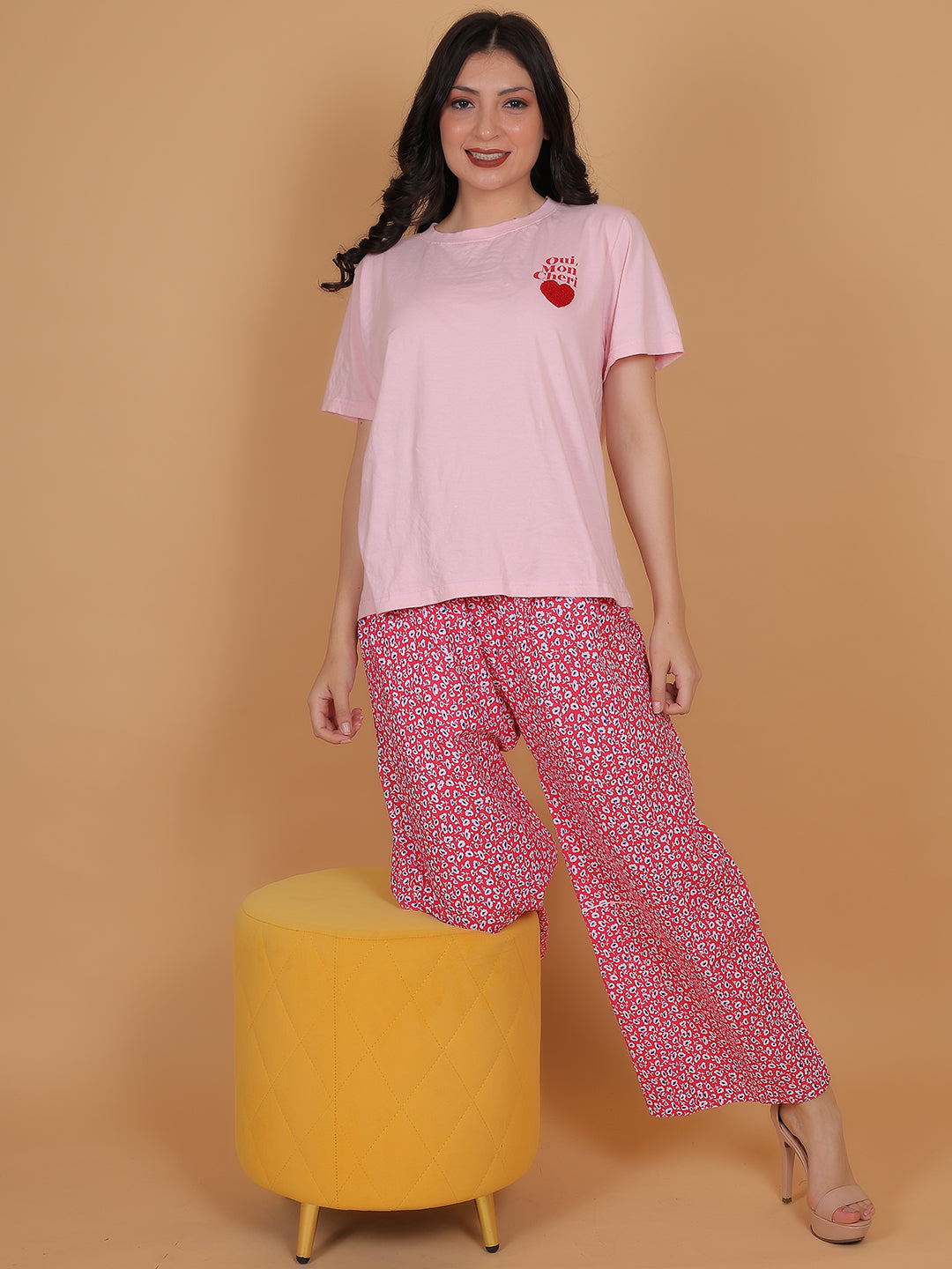 Women's Red Printed Cotton Palazzo Pants with Pockets – Fits Size L(S to L) and Fits Size XXL (XL to 3XL)