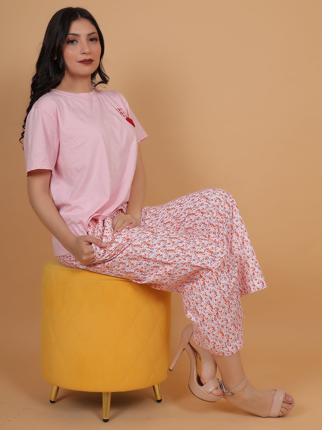 Women's White and Orange Printed Cotton Palazzo Pants with Pockets – Fits Size L(S to L) and Fits Size XXL (XL to 3XL)