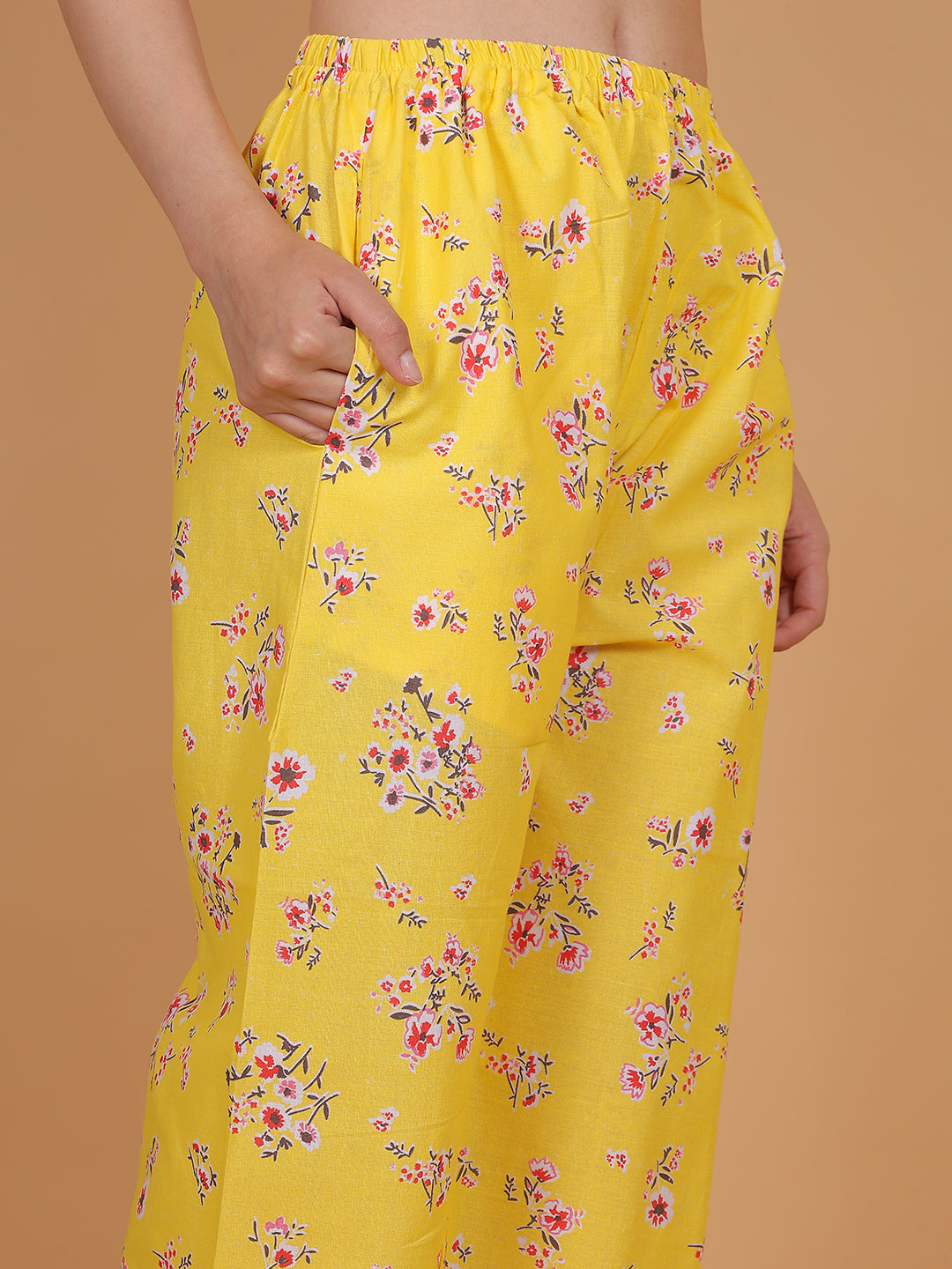 Women's Yellow Printed Cotton Palazzo Pants with Pockets – Fits Size L(S to L) and Fits Size XXL (XL to 3XL)