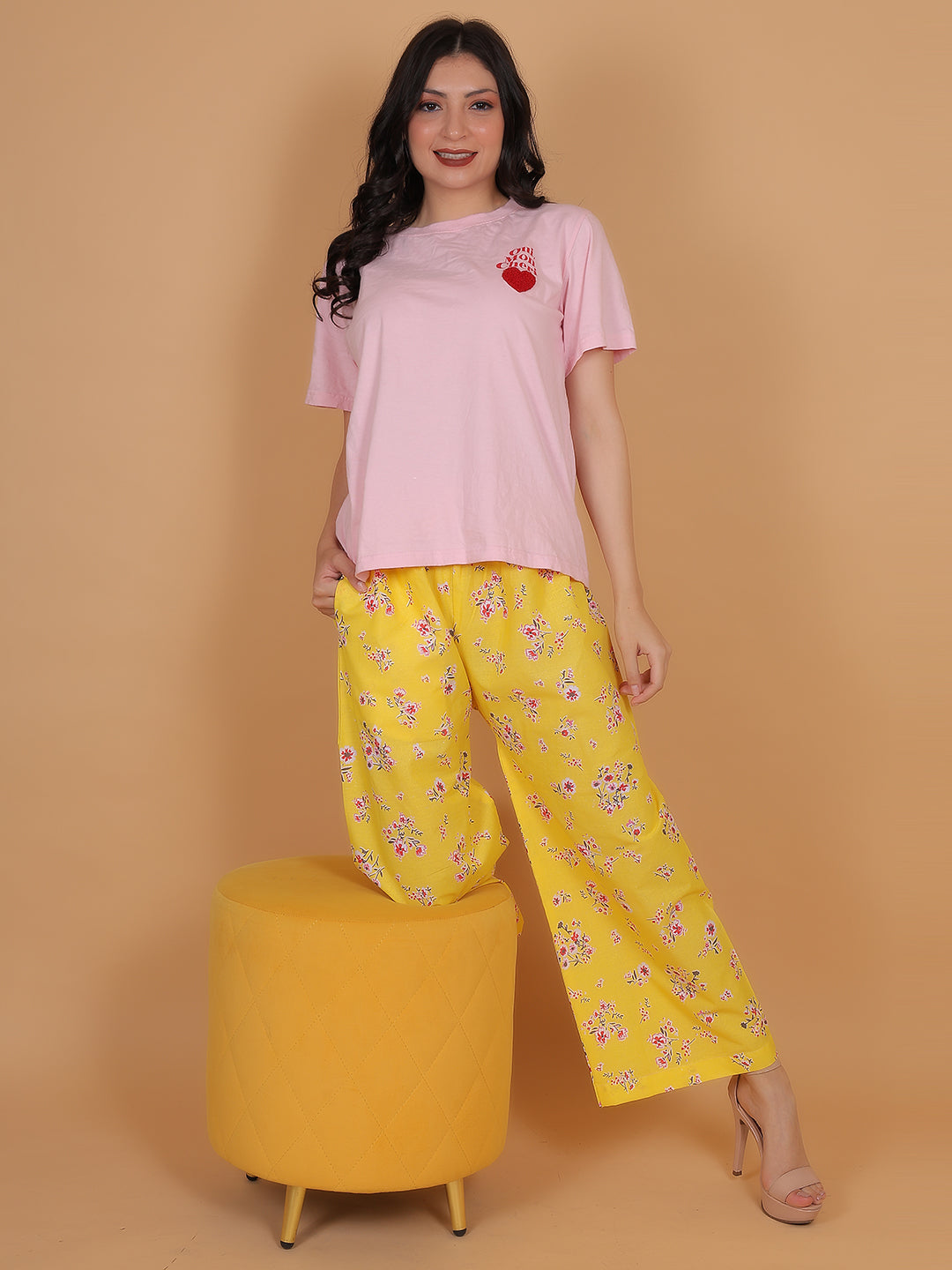 Women's Yellow Printed Cotton Palazzo Pants with Pockets – Fits Size L(S to L) and Fits Size XXL (XL to 3XL) XXL