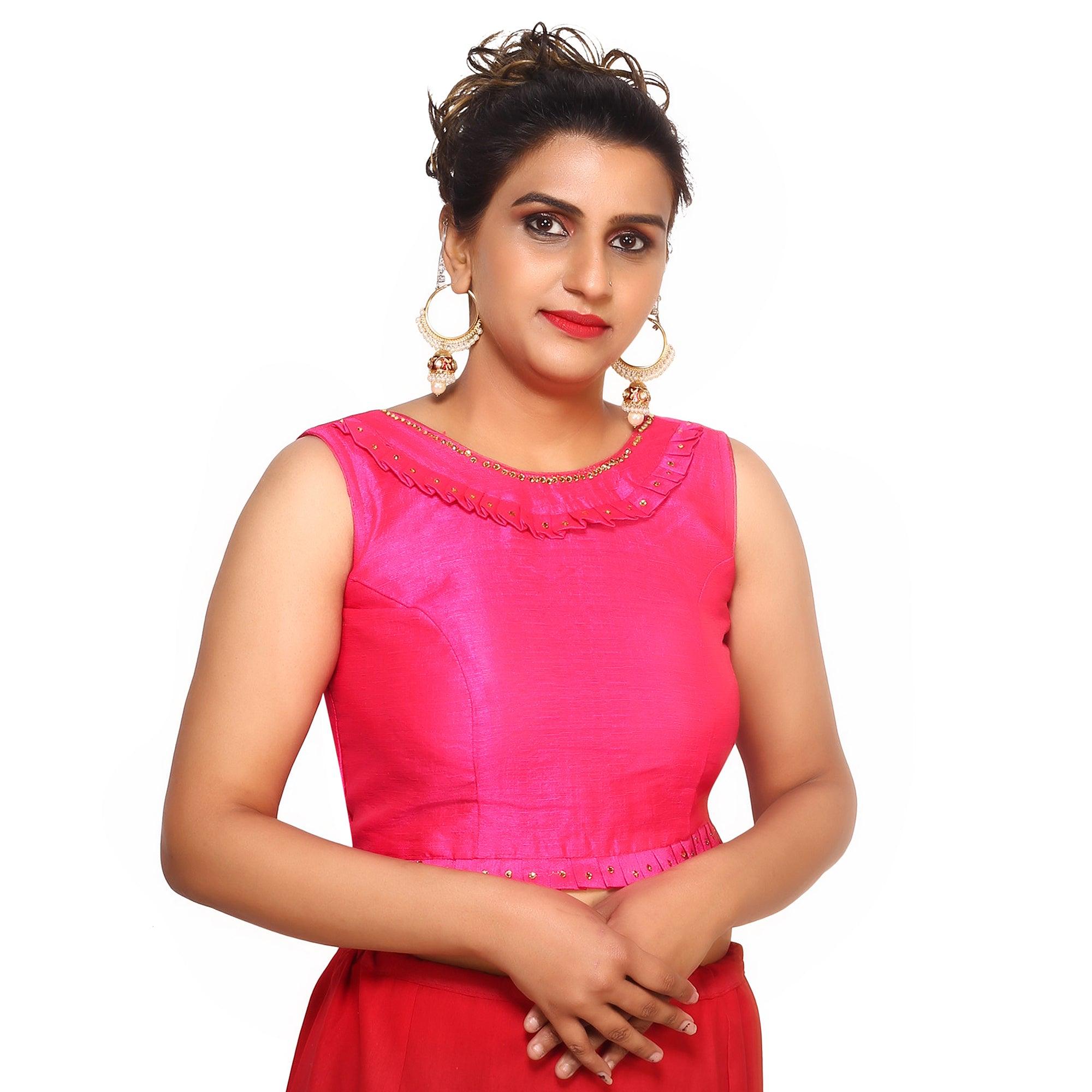 Boat Neck Rani Pink Solid Women Blouse