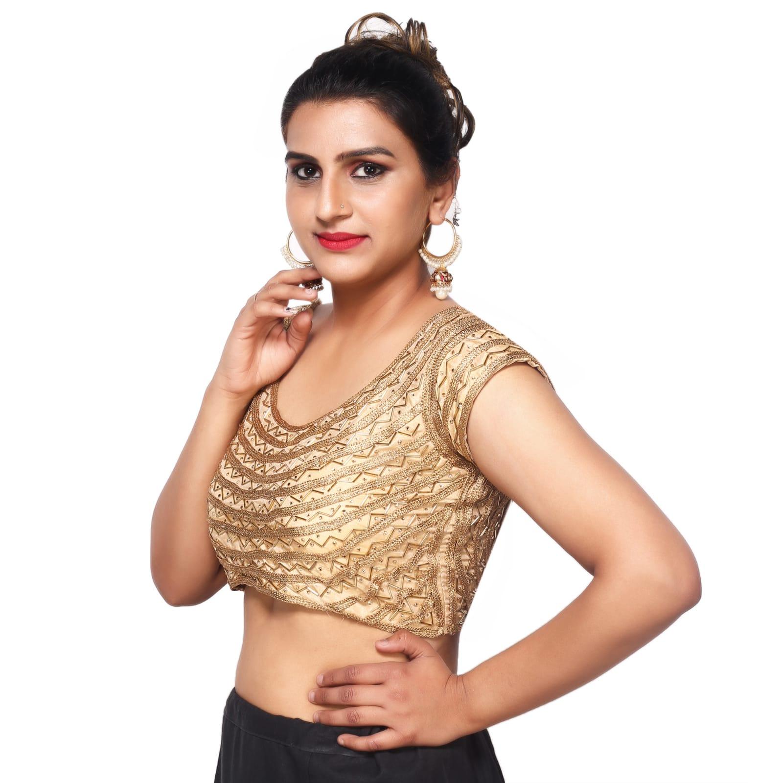 V Neck Golden Pipe Embroidery Women Blouse