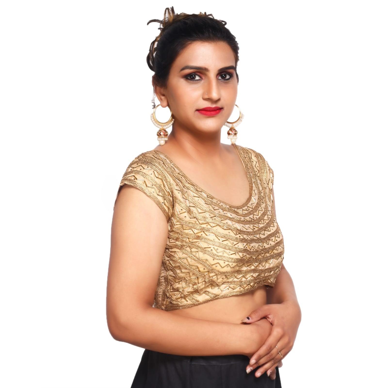 V Neck Golden Pipe Embroidery Women Blouse